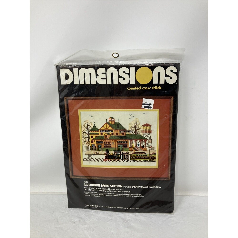 VINTAGE DIMENSIONS COUNTED CROSS STITCH #3501 RIVERBANK TRAIN STATION NEW